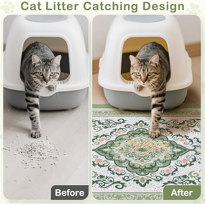 Unicorn Catcher Cat Litter Mat 24" x 15" Non-Slip Litter Box Mat Washable Litter Catcher Mat for Litter Box Indoor Food Mat Supplies Essentials, DarkSeaGreen