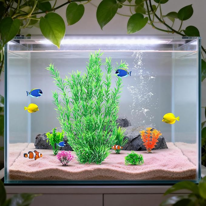 CousDUoBe 21 Inch Aquarium Plants Set Tall Fish Tank Plants – Realistic Artificial Fish Tank Decorations (1 Pcs Large Green Fish Tank Plants, 5 Pcs Small Plants)