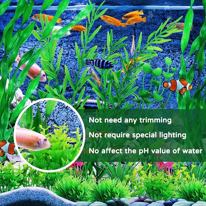 QUOZUO Green Fish Tank Decor Aquarium Plants, 25pcs Fish Tank Decorations Plants, Fish Tank Accessories, Aquarium Decor Artificial Plants, Small to Large
