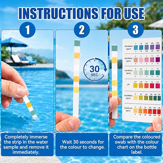5 in 1 Pool Test Strips, for Water Pool & Hot Tub & Spa & Swimming Pools | Accurate Water Tester, Test for pH, Alkalinity, Free Chlorine,Total Chlorine &Hardness 50 Strips