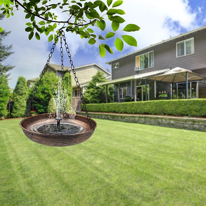 Hanging Bird Bath for Outside, 10" Metal Bird Bath Bowl with Chains & Hook Outdoor Hanging Birdbath for Tree, Gazebo, Patio, Balcony, Gift for Bird Lovers