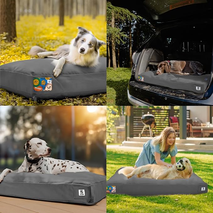 Sytopia 36 Inch Canvas Outdoor Dog Bed for Large Dogs, Durable Dog Bed with Waterproof Machine Washable Removable Cover, Indoor Patio Pet Pad for Crate, Dark Grey