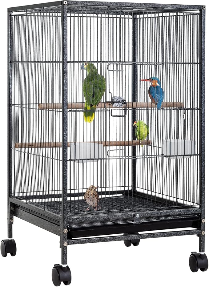 BestPet 35 inch Wrought Iron Bird Cage with Play Open Top and Rolling Stand,Large Parrot Cage Bird Cages for Parakeets,Cockatiel, Canary, Finch, Lovebird, Parrotlet,Pigeons (35 inch)