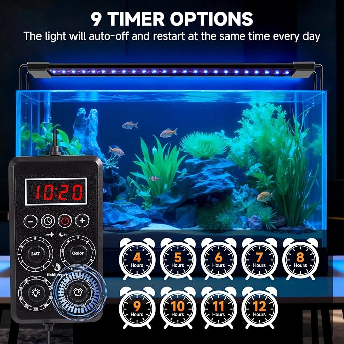 fishkeeper LED Aquarium Light for Plants, 24/7 & DIY Mode, IP68 Waterproof | 3-Second Start 24/7 Lighting Cycle, Full Spectrum Fish Tank Light with Timer, 9 Colors, 10 Brightness for 24 -32in Freshwater