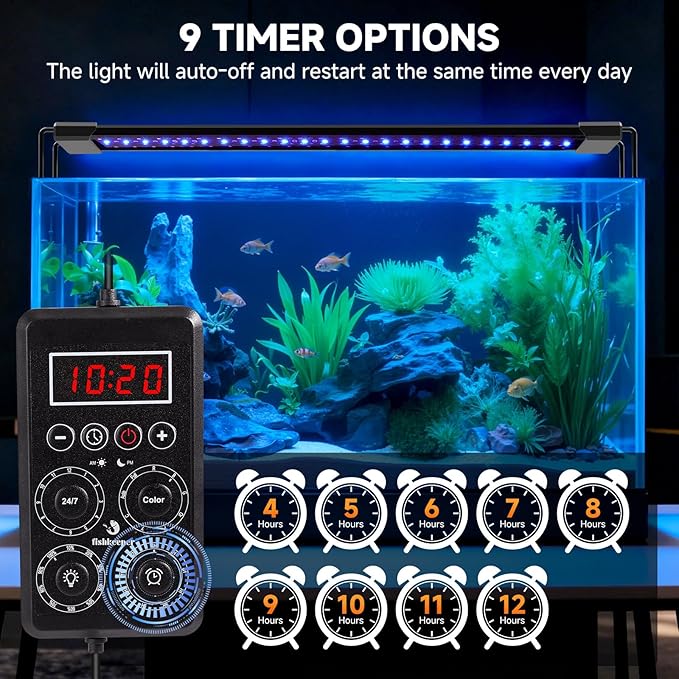 fishkeeper LED Aquarium Light for Plants, 24/7 & DIY Mode, IP68 Waterproof | 3-Second Start 24/7 Lighting Cycle, Full Spectrum Fish Tank Light with Timer, 9 Colors, 10 Brightness for 40-48in Freshwater