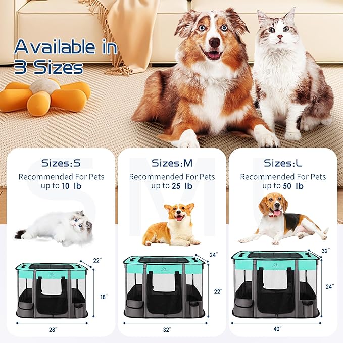 Dog Playpen,Pet Playpen,Foldable Dog Cat Playpens,Portable Exercise Kennel Tent Crate,Water-Resistant Breathable Shade Cover, Indoor Outdoor Travel Camping Use for Small Animals with Carrying Case(M)