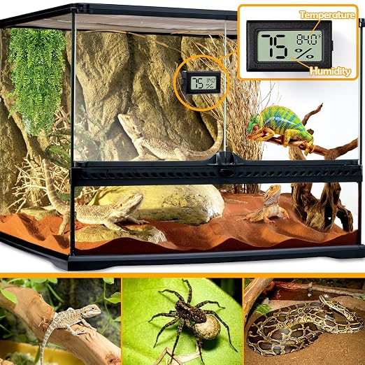 4 PCS Rectangle Reptile Thermometer and Humidity Gauge for Bearded Dragon Accessories, Reptile Tank Accessories for Jumping Spider, Leopard Gecko, Hermit Crab, Gecko, Ball Python, Lizard