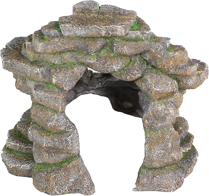 Penn-Plax Reptology Shale Scape Step Ledge & Cave Hideout - Durable Resin Reptile Platform for Climbing & Basking -Realistic Rock Decor for Territorial Fish & Reptiles -Blue Camo, 11.8 x 9.5 x 10.5 In