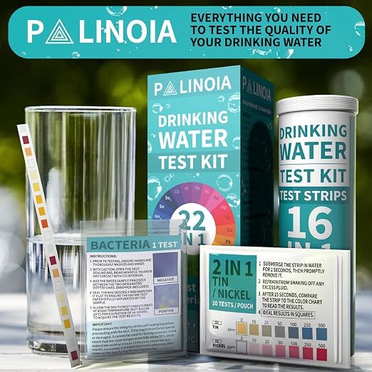 22 in 1 Drinking Water Test Kit 130 Strips - Well, Tap, Home, Swimming Pool, Hot Tub Testing Strip for Flouride, Lead, Hardness, Chlorine, Iron, Copper & More