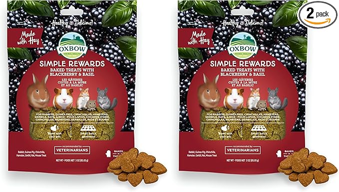Oxbow Simple Rewards BlackBerry & Basil Treats, Great as Chinchilla, Hamster, Rodent, Guinea Pig & Rabbit Treats, Small Pet Snack, Made Timothy Hay, Made in USA, 3 oz (Pack of 2)