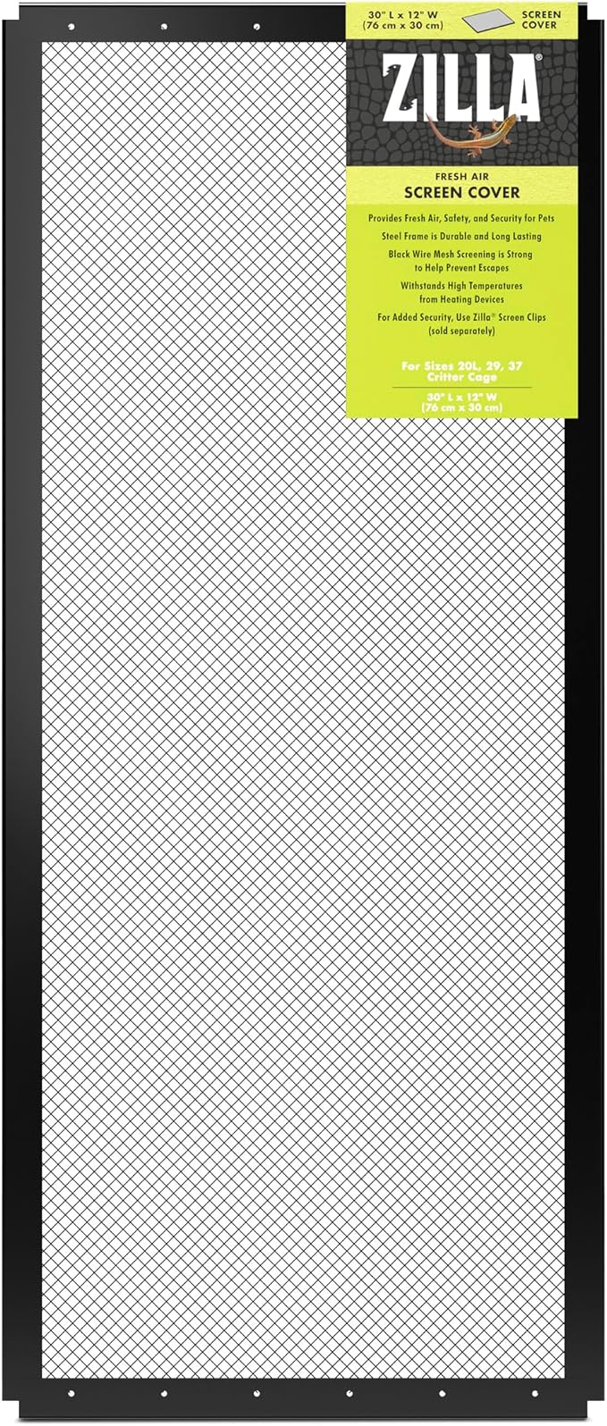 Zilla Fresh Air Screen Cover, Secure and Durable Metal Mesh Cover for Reptile Terrariums, 30 x 12 inches | Secure and Durable Metal Mesh Cover for Reptile Terrariums