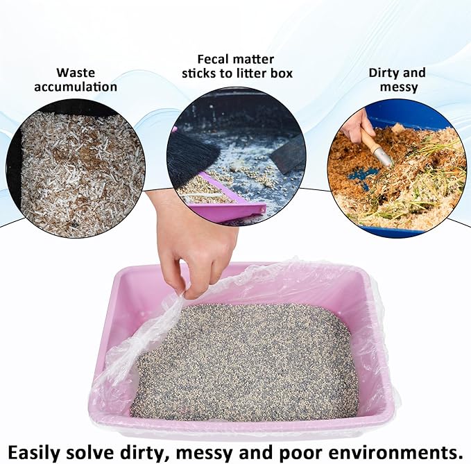 Qianyu 50 PCS Small Animal Cage Liners Disposable Rabbit Bedding & Litter Box Liners Toilet Plastic Film Pan Bags for Bunny Cat Guinea Pig Bird Hamster Chinchilla