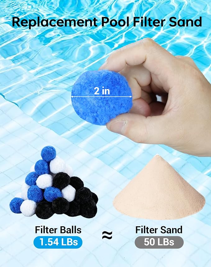 ZOTEE 1.54 Lbs Pool Filter Balls for Sand Filter, Reusable Filter Balls Replace Pool Sand, Multi-Functional Mixed Sand Filter Balls for Pool, Aquariums, and Hot Tub (Equals 50lbs Pool Filter Sand)