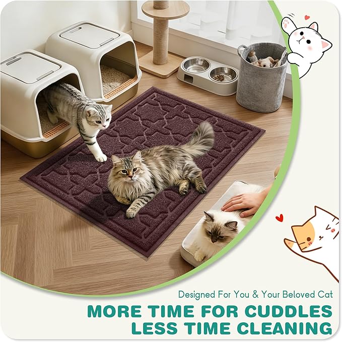 Yimobra Cat Litter Mat, Litter Trapping Waterproof Non Slip PVC Mat, Scatter Control Easy Clean for Litter Box, 47"x36", Dark Coffee
