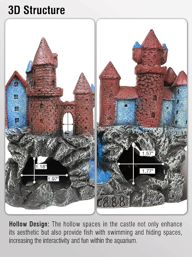 Magic Medieval Aquarium Castle Decor - 9.2 Inch Medium Fish Tank Decoration with Betta Hideouts, Cave for Fish Tank Rocks, Safe Resin Ornament for Fresh & Saltwater Tanks