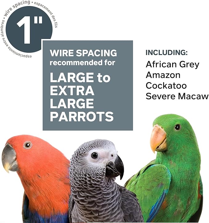 Prevue Pet Products Imperial Extra Large Stainless Bird Cage - Big Birdcage Ideal for Parrots, Cockatoos, Macaws, Included Perch and Cups, Durable Cage with Wheels - Gray, Extra Large