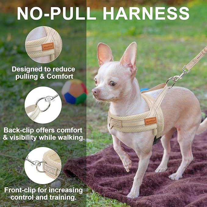 BEAUTYZOO Dog Harness for Large Dogs, No Pull Dog Harness and Leash Set, Soft Breathable Mesh Escape Proof Puppy Vest Harness with Handle, Reflective Lightweight Step in Harness for Girl Boy Dogs, L