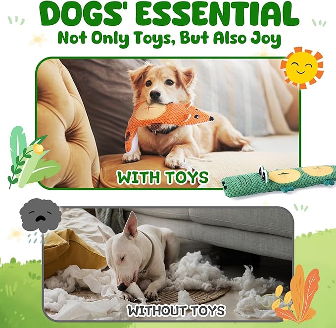 XIUGOAL Dog Toys for Aggressive Chewers, 2 Pack No Stuffing Dog Toys for Boredom and Teething, Squeaky Chew Toy for Small, Medium Breed to Keep Them Busy
