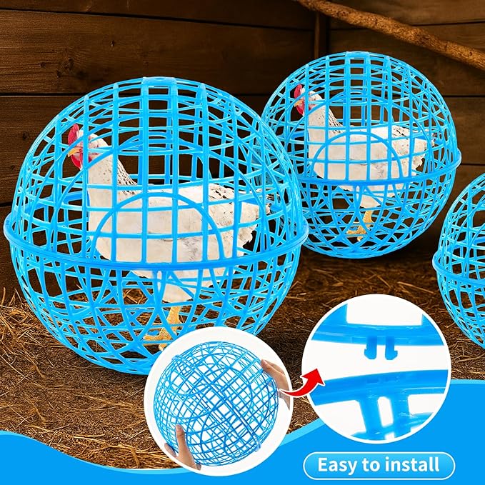 AceOrbit 3 Pcs Chicken Balls Cage 2025 Chicken Orb Ball Cage to Free Range Rolling Movable Poultry Coop Ball, Mobile Safety Globe Cages for Pigeons Rabbits Ducks Outside Roaming(11.02 Inch,Blue)