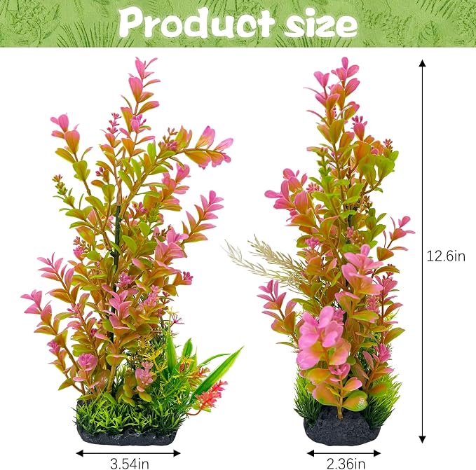 kathson 2Pcs Plastic Aquarium Plants 12.6 Inch Artificial Fish Tank Plants Large Aquarium Decorations Fake Seaweed Tall Fish Tank Decorations (Pink)