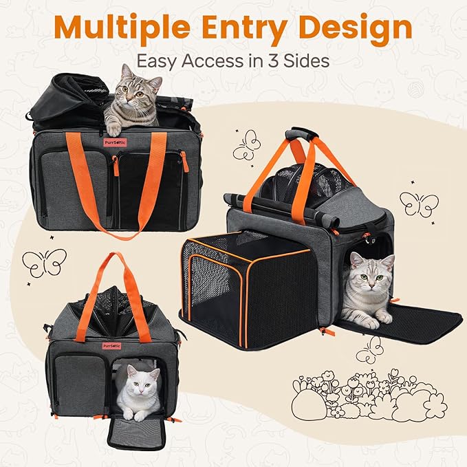 Cat Carrier Soft Sided Airline Approved for Small Pet Dog Travel, Collapsible Top Loading Bag for Medium Animal Kitten Puppy Long Car Trip, Expandable Fabric Sturdibag for Kitty Under 20 lb