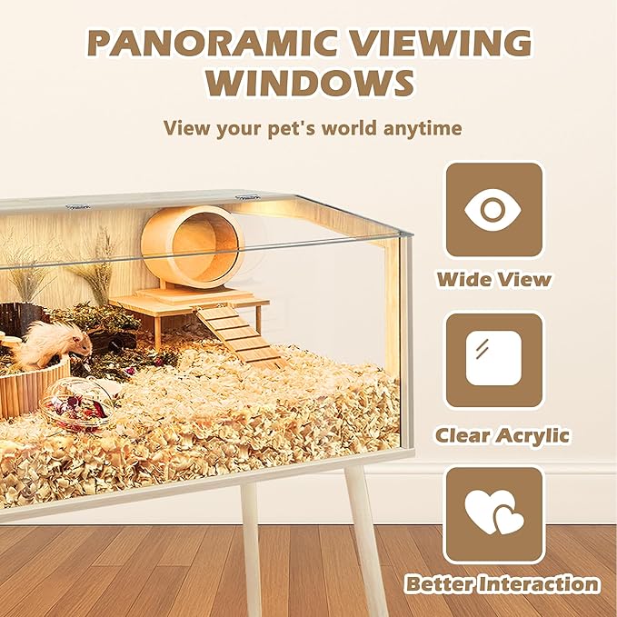 PROLEE Hamster Cage with Legs, Guinea Pig Cages Chew Proof, Hamster House, Hamster Cages and Habitats, Small Animal Cage, 48" L x 20" W x 47.5" H