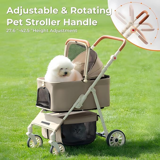 Dog Cat Stroller for Small & Medium Pets up to 55 lbs, Foldable Pet Stroller with Detachable Carrier, 4 Swivel Wheels, Adjustable Handle & Canopy