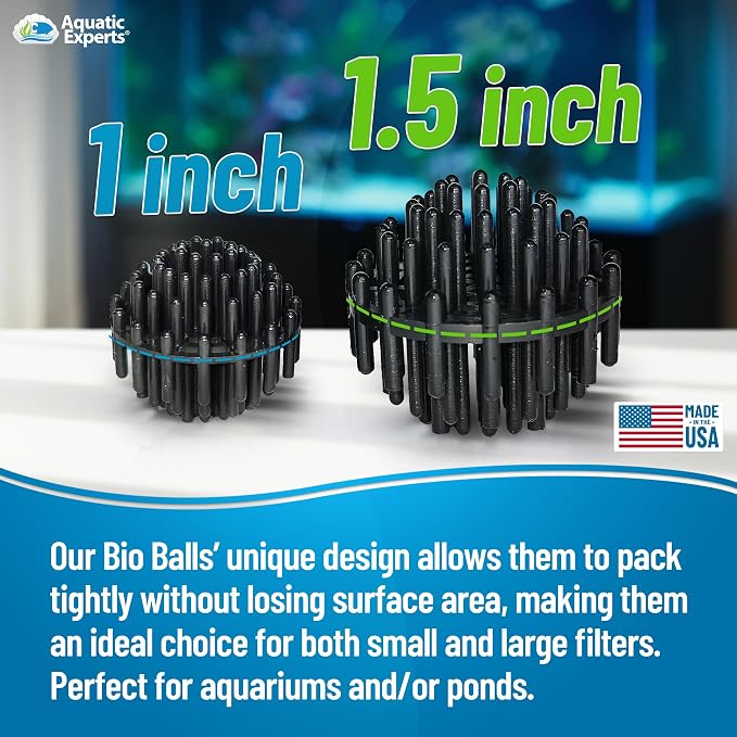 Aquatic Experts 1" Small Bio Balls for Aquariums & Small Ponds – Biological Filter Media for Canister Filters, Sumps & Wet/Dry Systems, Made in USA (250 Count + 10" x 12" Mesh Bag)