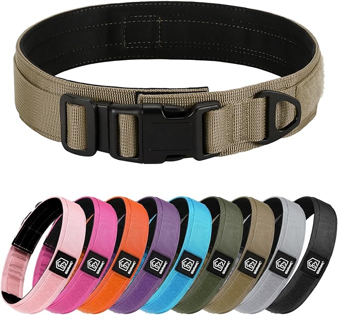 Tactical Durable Dog Collar, Metal D-Ring, Adjustable Heavy Duty Dog Collar with Heavy Quick-Release Buckle for Medium Large Dogs (Khaki, XL)