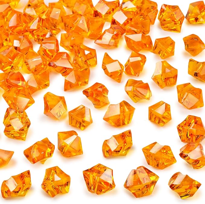 DOMESTAR Orange Fake Ice Rocks, 150 PCS Acrylic Crystal for Vase Fillers | Fake Diamonds for Table Centerpieces Birthday Party Decor, Fish Tanks Decor Table Scatter DIY Craft Supplies