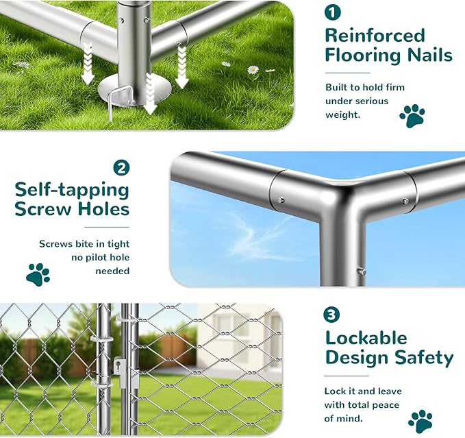7.8'x7.8' Outdoor Dog Kennel, Heavy-Duty Dog Run with Wire Mesh Fence, Lock & Waterproof Cover for Large Dogs