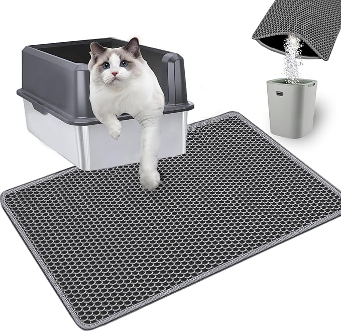 EVA Honeycomb Cat Litter Mat - Cat Litter Scatter Control Mat, 2-Layer Waterproof and Urine-Proof | Non-Slip | Easy Clean | for Single-Cat Households, 23.4"x14.7" Gray
