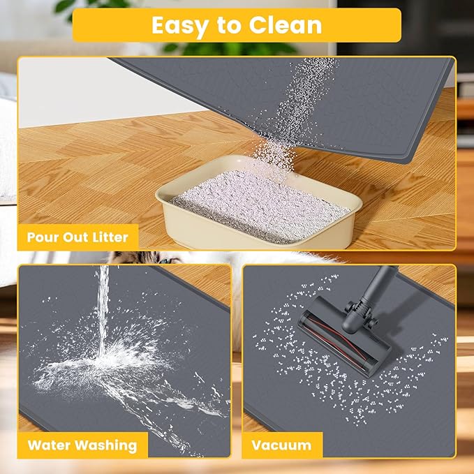 Cat Litter Mat, 38"X25" Large Litter Box Mat, Waterproof and Easy to Clean Silicone Cat Mat for Litter Box, Mat Litter Trapping Mat for Scatter Control, Keep The Floor Clean (Dark Grey)