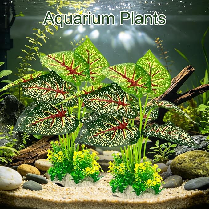 Silk Aquarium Plants 2-Pack 11.8in Tall for Medium to Large Tanks | Soft non-toxic silk, fish-safe, weighted base, bendable stems, ideal for 20+ gal tanks