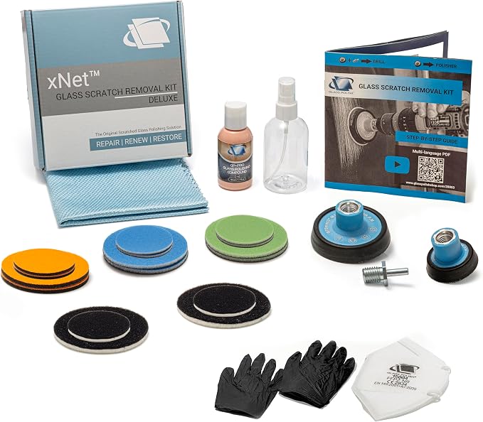 GLASS POLISH DIY Glass Scratch Removal Deluxe Kit 2" & 3" - Effective Glass Polishing with Drill or Polisher, Repairs Deep Scratches, Removes Surface Damage and Restores Original Clarity & Shine