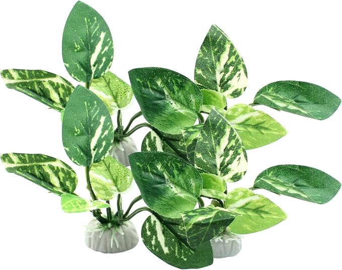 Soft Aquarium Plants Betta Fish Tank Decorations, Green, 2 Inch | Betta Leaf Pad, Silk Plastic Artificial Plants, 4Pcs Set, For Aquarium Reptile Tank Decor