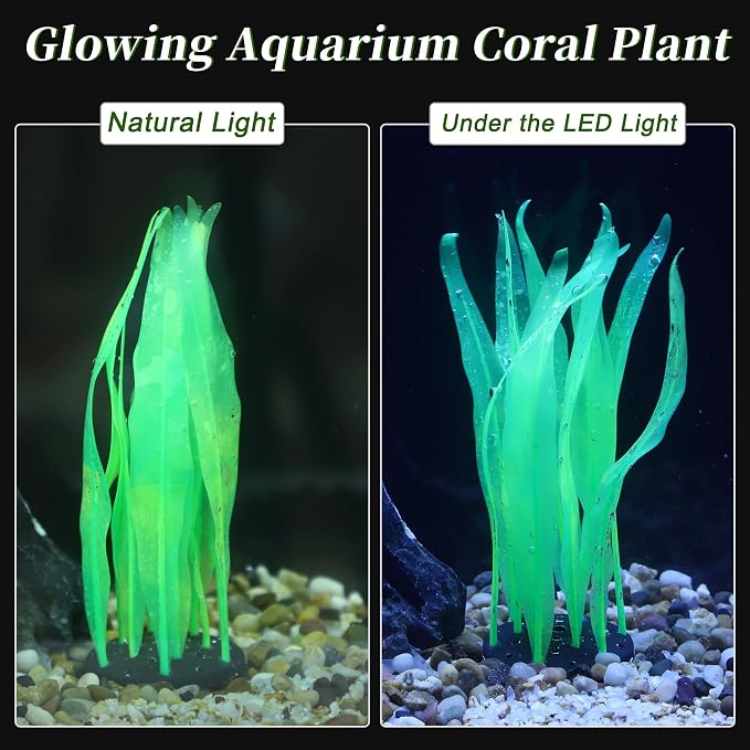 Aquarium Glowing Kelp Plant, Soft Silicone Glowing Decorations Green 2pcs