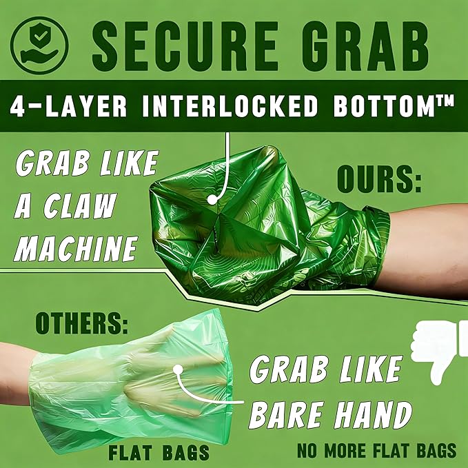 Ultra Thick & Deep RockRhino Dog Poop Bags for Large & XL Breeds | 4-Layer Interlocked Bottom | 100% Home Compostable, 0% Plastic | Vanilla-Scented | 60 Bags, Easy Open Tie Handles, Not for Scooper