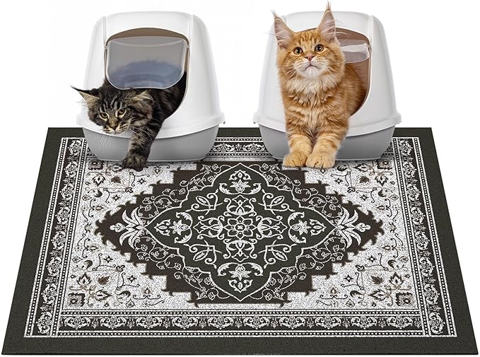 Glittme Cat Litter Mat with Non-Slip Bottom Litter Box Mat 33"X22" Litter Trapping Mat Easy to Clean Washable Cat Food Mat for Kitty,L