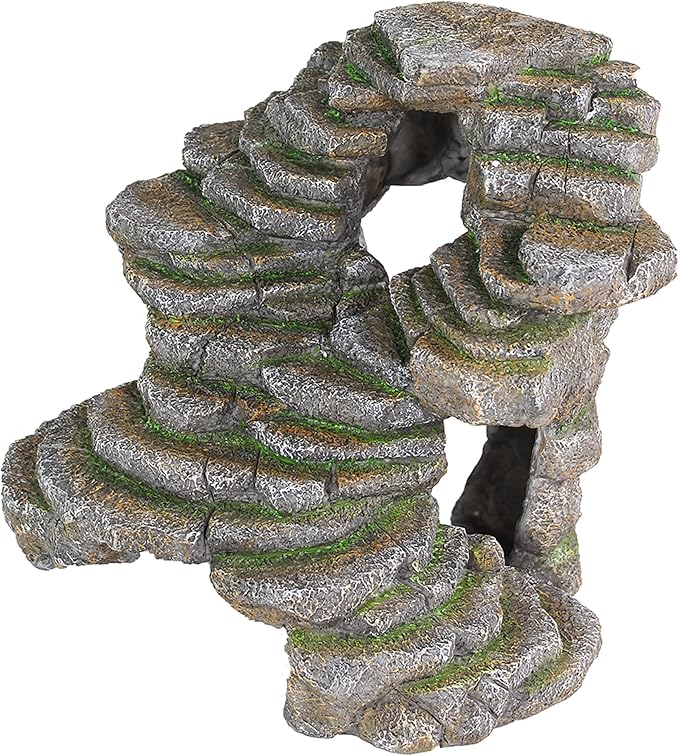 Penn-Plax Reptology Shale Scape Step Ledge & Cave Hideout - Durable Resin Reptile Platform for Climbing & Basking -Realistic Rock Decor for Territorial Fish & Reptiles -Blue Camo, 11.8 x 9.5 x 10.5 In