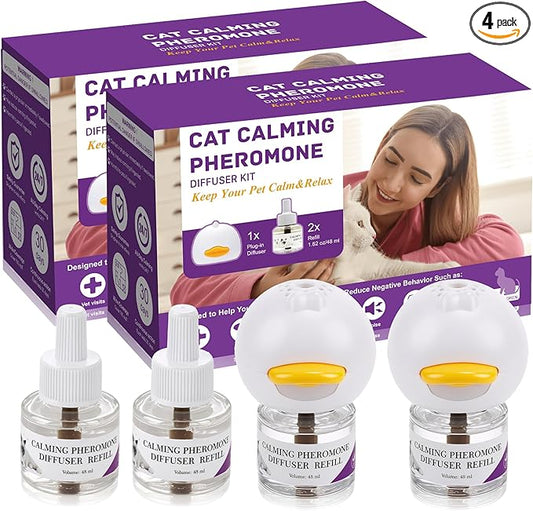 cat Calming Diffuser，Helps Reduce Fighting, Tension & Aggression Between Cats，Cat Pheromones Calming Diffuser for Stress-1 Diffusers & 3 Refills