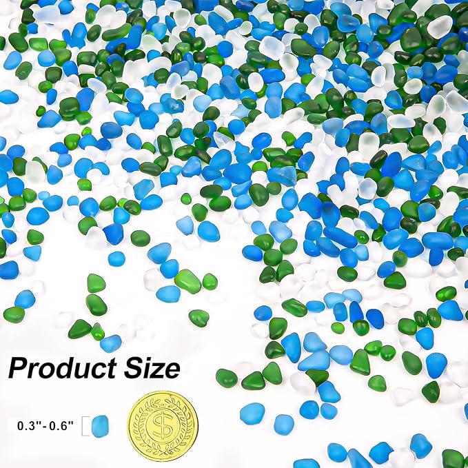 QEQEKAKA Sea Glass Stones for Crafts 1LB White Green Blue Gemstones Bulk | Small Glass Stones for Beaching Wedding DIY Decor Aquarium Turtle Tank Vase Filler (405g/14.28oz)