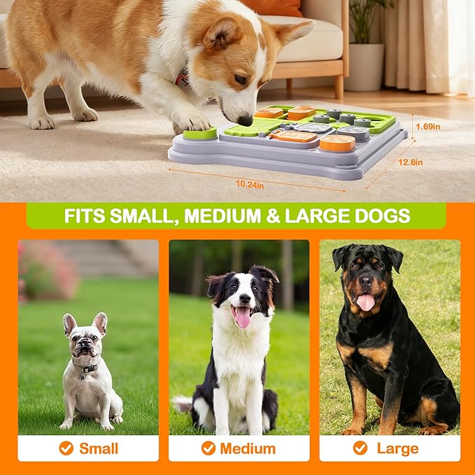 Dog Puzzle Toy Slow Feeder, Interactive Dog Toys for IQ Training & Mental Stimulation, ABS Easy Clean Detachable Tray Non-Slip Base, Enrichment Toys for Dogs, Green