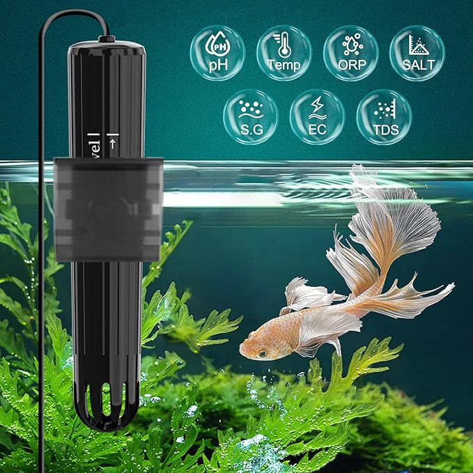 kactoily WiFi Aquarium Water Quality Monitor – 7 Parameter Digital Aquarium Water Tester for pH ORP EC TDS Salinity SG Temp, Freshwater & Saltwater Tanks