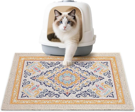 Unicorn Catcher Cat Litter Mat 24" x 15" Non-Slip Litter Box Mat Washable Litter Catcher Mat for Litter Box Indoor Food Mat Supplies Essentials, Orange