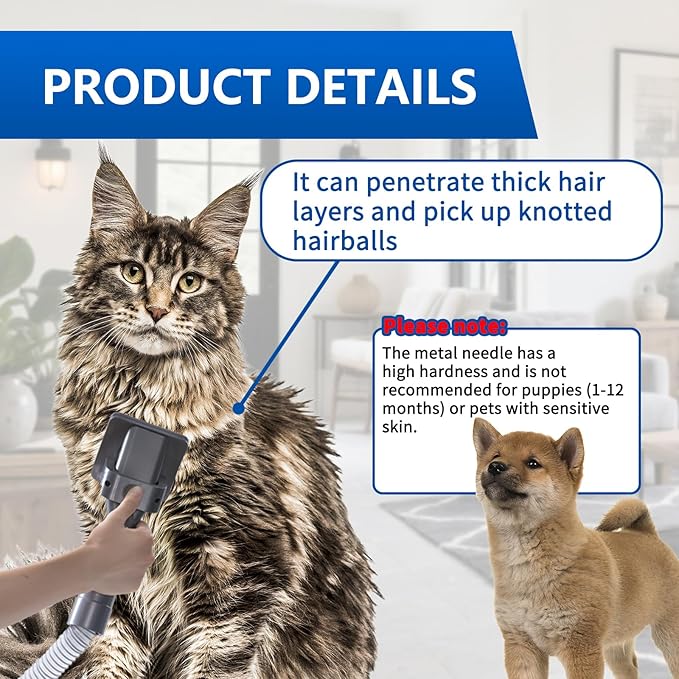 Pet Grooming Kit Compatible with Dyson V7 V8 V10 V11 V15 Vacuum Cleaner,Dog Brush Vacuum Attachment with Extended Vacuum Hose & Trigger Lock,Suitable for Small Dogs or Cat Quiet Personality