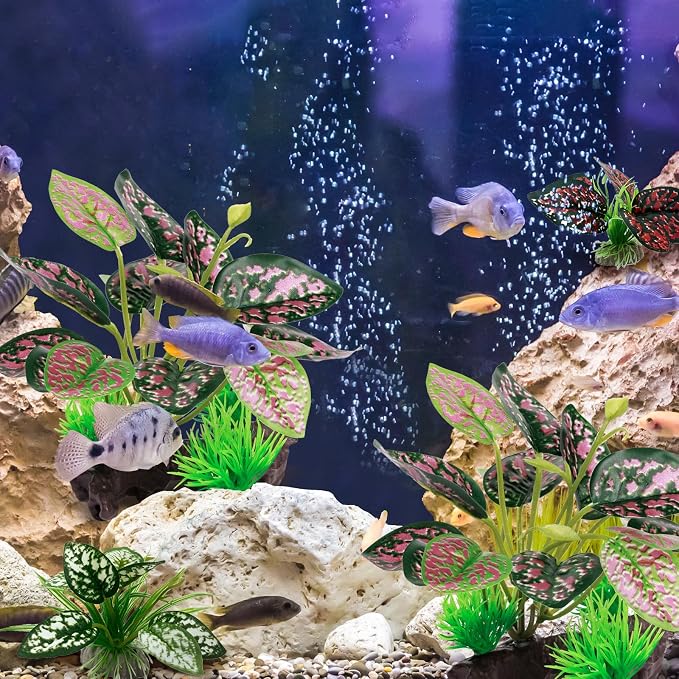 Moonorange Reptile Artificial Plants, Terrarium Plants Decorations Supplies, Aquarium Fish Tank Plant, Amphibian Habitat Hideout Tank Accessories(M Set-4pcs/A)