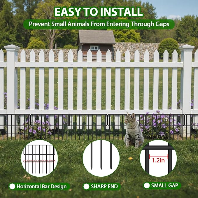 ULIOK Animal Barrier Fence, 16 Panels No Dig Fence 17.3ft(L) x12in(H), Garden Fences for Rabbits and Dog Ground Defense, Rustproof Metal Fences Border, Fencing Bottom Blocker for Outdoor Yard Patio