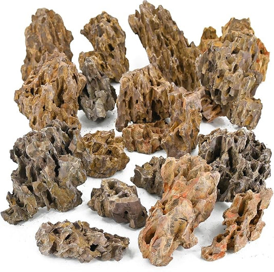 Unocho Aquarium Rocks Natural Dragon Stone Seiryu Rocks 20lb Fish Tank Rocks for Aquariums Landscaping Model Tank Decoration Paludarium Amphibian Enclosures(2-8 inches)