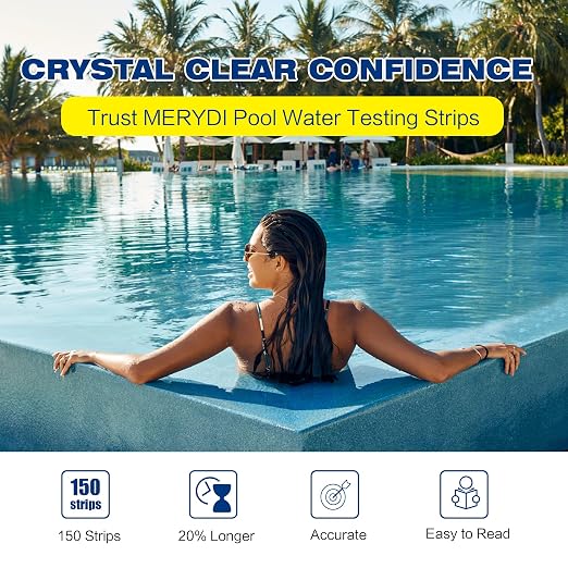 7-Way Pool Test Strips,150 Strips Pool and Hot Tub Test Strips | Accurate Test Bromine,Total Alkalinity,pH,Free Chlorine,Total Hardness,Cyanuric Acid and Total Chlorine